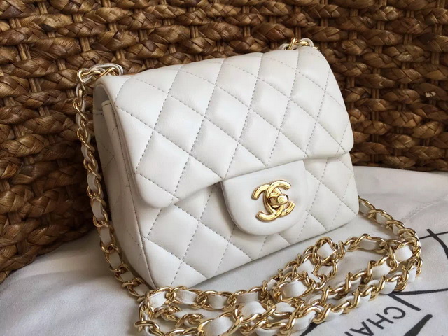 Chanel Mini Flap Bag White Lambskin Gold Chain for Sale