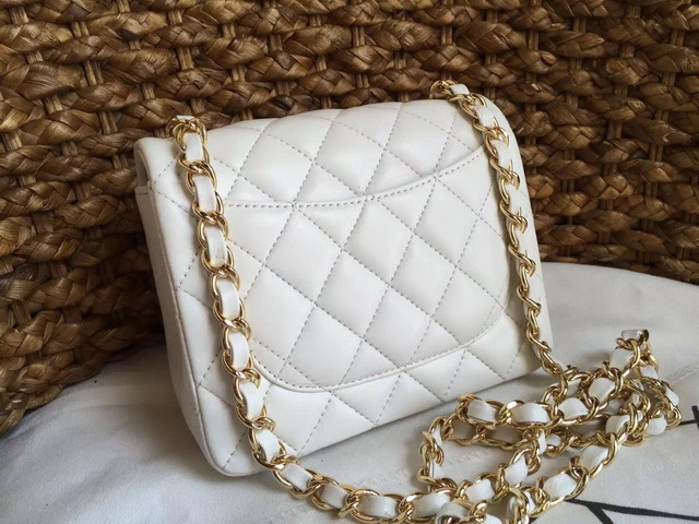 Chanel Mini Flap Bag White Lambskin Gold Chain for Sale