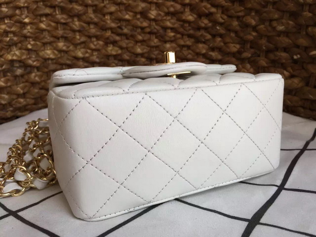 Chanel Mini Flap Bag White Lambskin Gold Chain for Sale