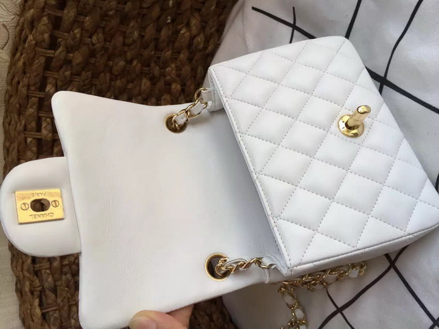 Chanel Mini Flap Bag White Lambskin Gold Chain for Sale