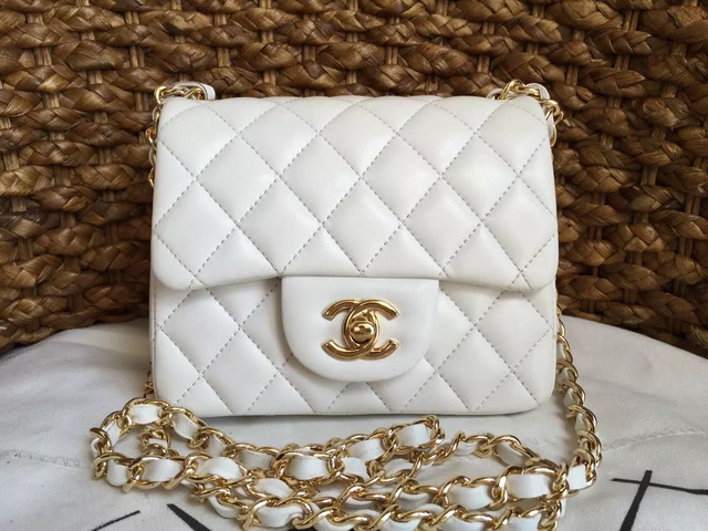 Chanel Mini Flap Bag White Lambskin Gold Chain for Sale