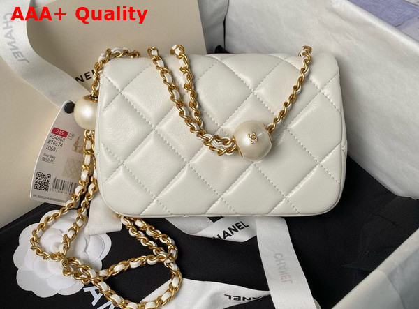 Chanel Mini Flap Bag White Lambskin Imitation Pearls Gold Tone Metal AS4868 Replica