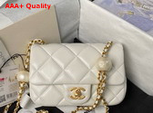 Chanel Mini Flap Bag White Lambskin Imitation Pearls Gold Tone Metal AS4868 Replica