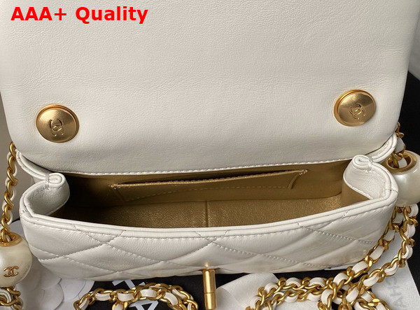 Chanel Mini Flap Bag White Lambskin Imitation Pearls Gold Tone Metal AS4868 Replica