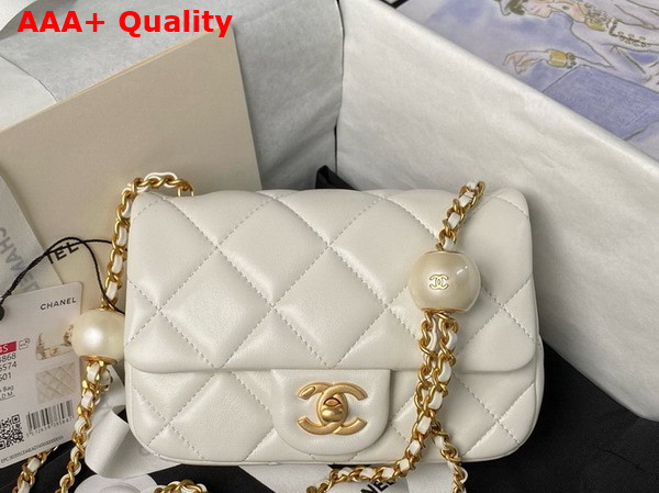 Chanel Mini Flap Bag White Lambskin Imitation Pearls Gold Tone Metal AS4868 Replica