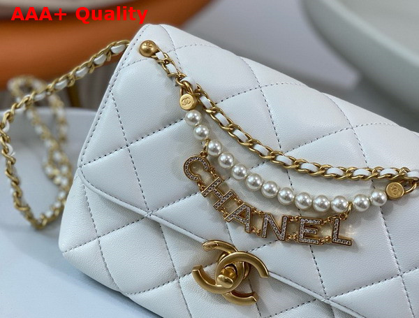 Chanel Mini Flap Bag White Lambskin Imitation Pearls Gold Tone Metal AS4986 Replica