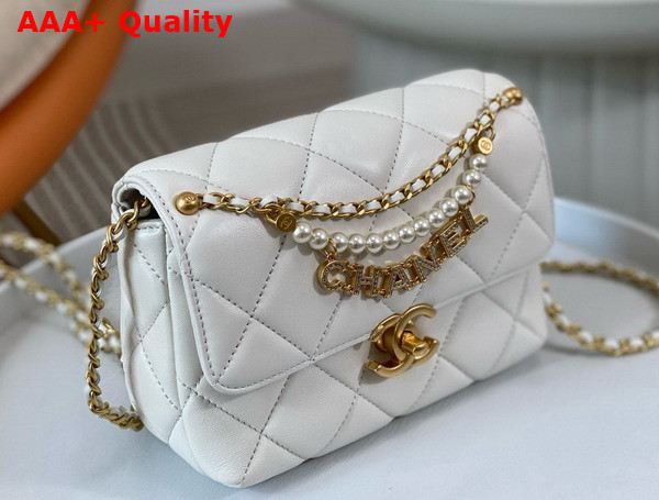 Chanel Mini Flap Bag White Lambskin Imitation Pearls Gold Tone Metal AS4986 Replica