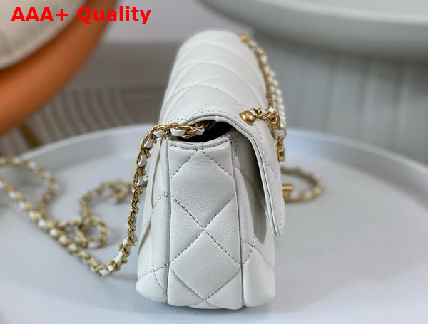 Chanel Mini Flap Bag White Lambskin Imitation Pearls Gold Tone Metal AS4986 Replica