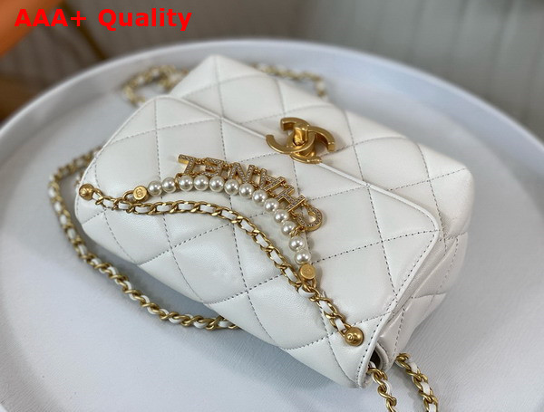 Chanel Mini Flap Bag White Lambskin Imitation Pearls Gold Tone Metal AS4986 Replica