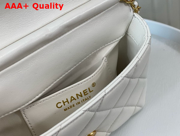 Chanel Mini Flap Bag White Lambskin Imitation Pearls Gold Tone Metal AS4986 Replica