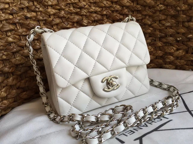 Chanel Mini Flap Bag White Lambskin Silver Hardware for Sale