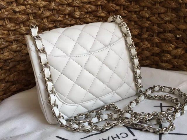 Chanel Mini Flap Bag White Lambskin Silver Hardware for Sale