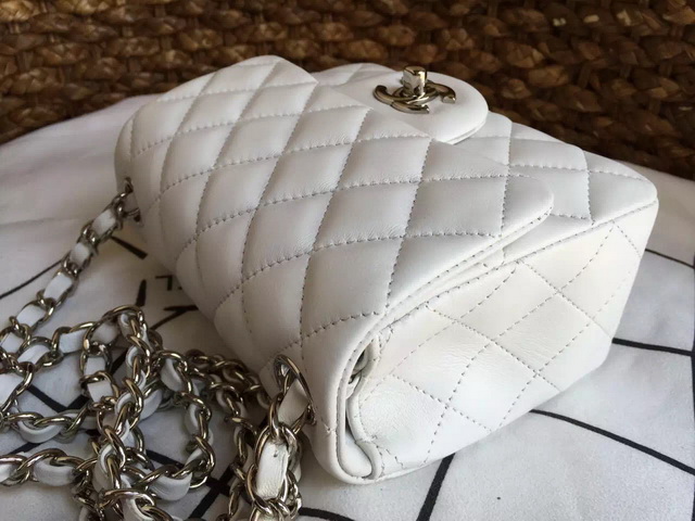 Chanel Mini Flap Bag White Lambskin Silver Hardware for Sale