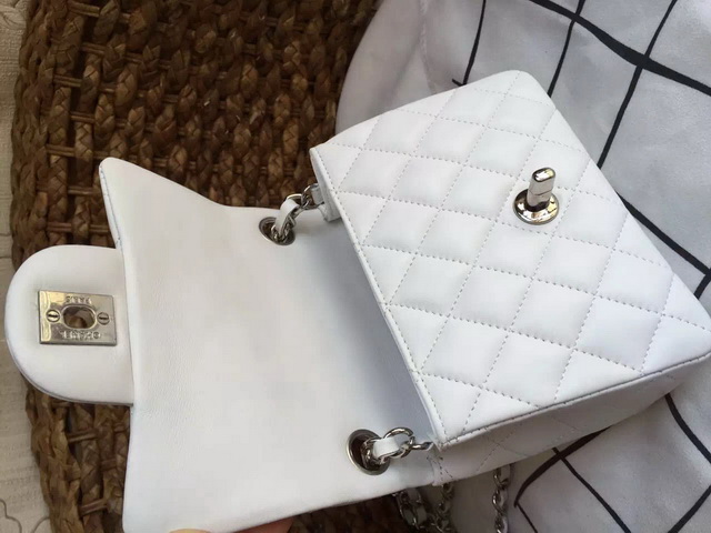 Chanel Mini Flap Bag White Lambskin Silver Hardware for Sale