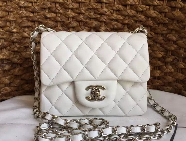 Chanel Mini Flap Bag White Lambskin Silver Hardware for Sale