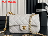 Chanel Mini Flap Bag White Shiny Lambskin Imitation Pearls Gold Tone Metal AS4947 Replica