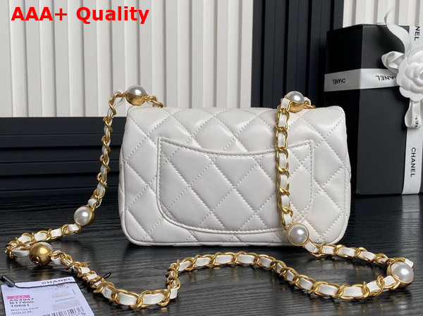 Chanel Mini Flap Bag White Shiny Lambskin Imitation Pearls Gold Tone Metal AS4947 Replica