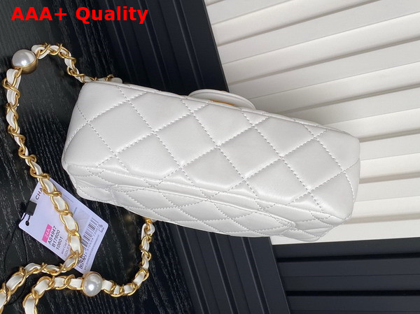 Chanel Mini Flap Bag White Shiny Lambskin Imitation Pearls Gold Tone Metal AS4947 Replica