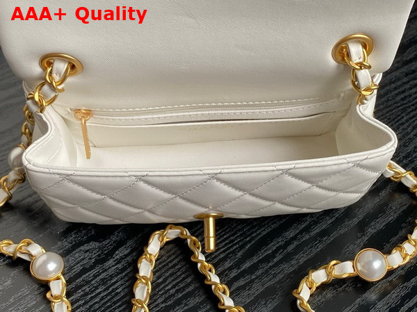 Chanel Mini Flap Bag White Shiny Lambskin Imitation Pearls Gold Tone Metal AS4947 Replica