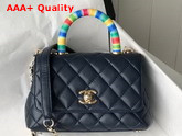 Chanel Mini Flap Bag With Multicolor Top Handle Goatskin and Gold Tone Metal Navy Blue AS2215 Replica