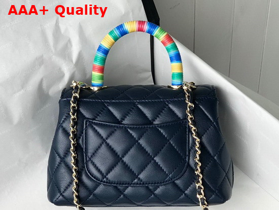 Chanel Mini Flap Bag With Multicolor Top Handle Goatskin and Gold Tone Metal Navy Blue AS2215 Replica