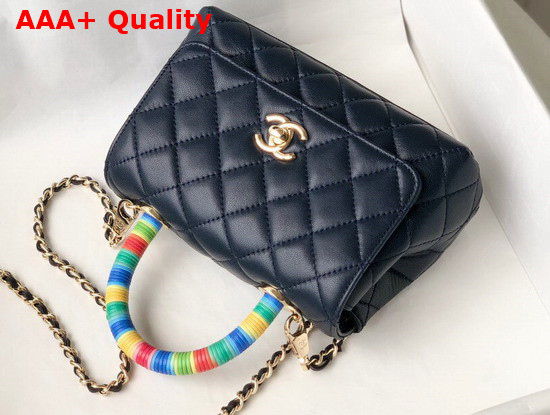 Chanel Mini Flap Bag With Multicolor Top Handle Goatskin and Gold Tone Metal Navy Blue AS2215 Replica