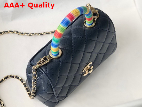 Chanel Mini Flap Bag With Multicolor Top Handle Goatskin and Gold Tone Metal Navy Blue AS2215 Replica