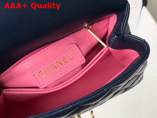 Chanel Mini Flap Bag With Multicolor Top Handle Goatskin and Gold Tone Metal Navy Blue AS2215 Replica