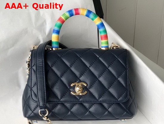 Chanel Mini Flap Bag With Multicolor Top Handle Goatskin and Gold Tone Metal Navy Blue AS2215 Replica