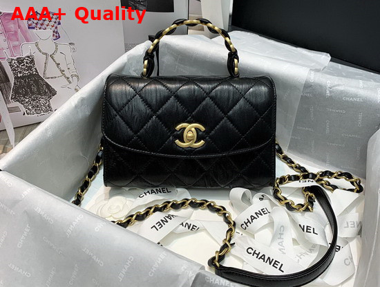 Chanel Mini Flap Bag With Top Handle Crumpled Lambskin and Gold Tone Metal Black AS2477 Replica