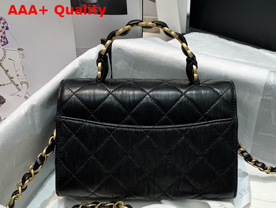 Chanel Mini Flap Bag With Top Handle Crumpled Lambskin and Gold Tone Metal Black AS2477 Replica