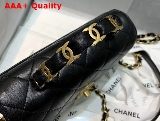 Chanel Mini Flap Bag With Top Handle Crumpled Lambskin and Gold Tone Metal Black AS2477 Replica