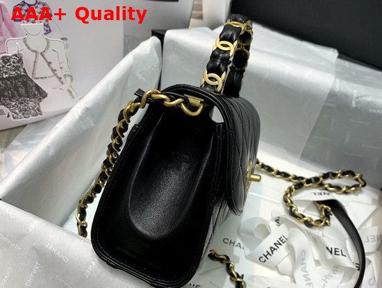 Chanel Mini Flap Bag With Top Handle Crumpled Lambskin and Gold Tone Metal Black AS2477 Replica