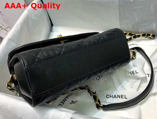 Chanel Mini Flap Bag With Top Handle Crumpled Lambskin and Gold Tone Metal Black AS2477 Replica