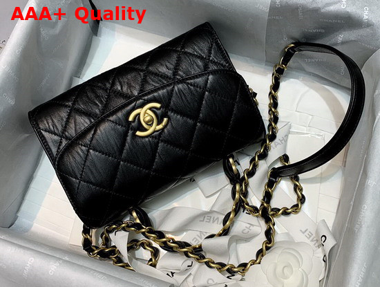 Chanel Mini Flap Bag With Top Handle Crumpled Lambskin and Gold Tone Metal Black AS2477 Replica