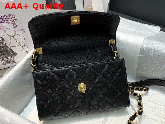 Chanel Mini Flap Bag With Top Handle Crumpled Lambskin and Gold Tone Metal Black AS2477 Replica