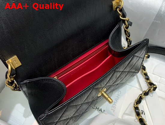 Chanel Mini Flap Bag With Top Handle Crumpled Lambskin and Gold Tone Metal Black AS2477 Replica