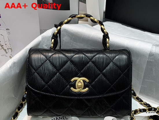 Chanel Mini Flap Bag With Top Handle Crumpled Lambskin and Gold Tone Metal Black AS2477 Replica