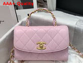 Chanel Mini Flap Bag With Top Handle Crumpled Lambskin and Gold Tone Metal Pink AS2477 Replica