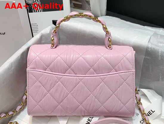 Chanel Mini Flap Bag With Top Handle Crumpled Lambskin and Gold Tone Metal Pink AS2477 Replica