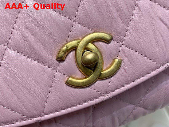 Chanel Mini Flap Bag With Top Handle Crumpled Lambskin and Gold Tone Metal Pink AS2477 Replica