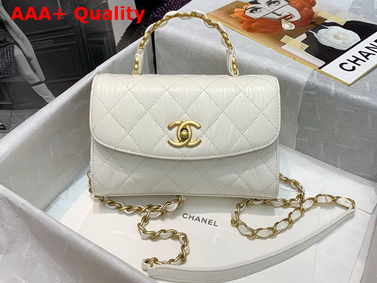 Chanel Mini Flap Bag With Top Handle Crumpled Lambskin and Gold Tone Metal White AS2477 Replica