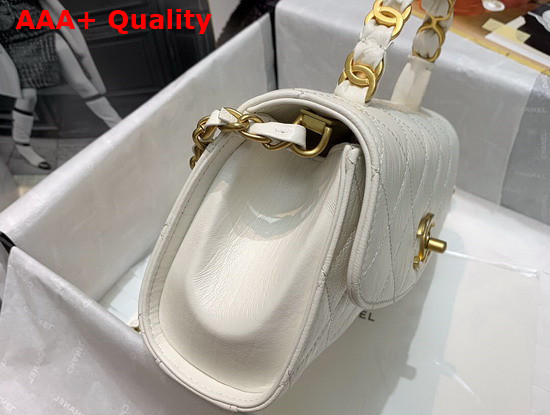 Chanel Mini Flap Bag With Top Handle Crumpled Lambskin and Gold Tone Metal White AS2477 Replica