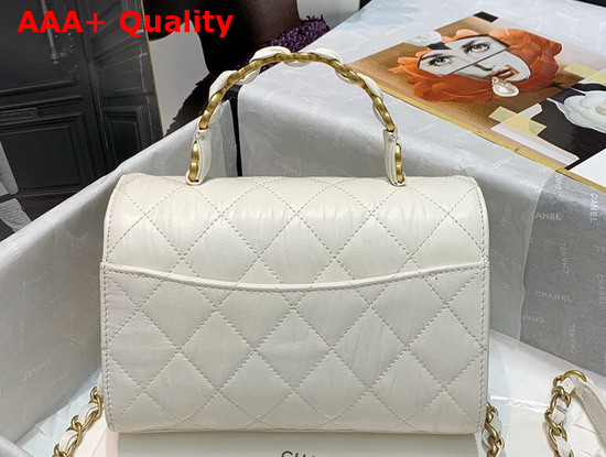 Chanel Mini Flap Bag With Top Handle Crumpled Lambskin and Gold Tone Metal White AS2477 Replica