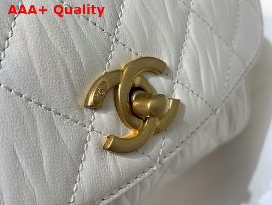 Chanel Mini Flap Bag With Top Handle Crumpled Lambskin and Gold Tone Metal White AS2477 Replica