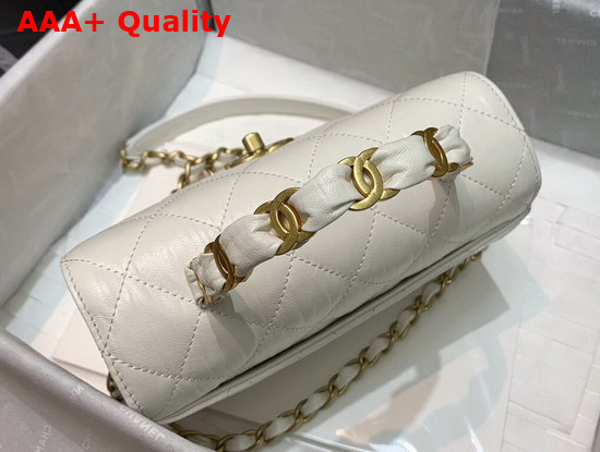 Chanel Mini Flap Bag With Top Handle Crumpled Lambskin and Gold Tone Metal White AS2477 Replica