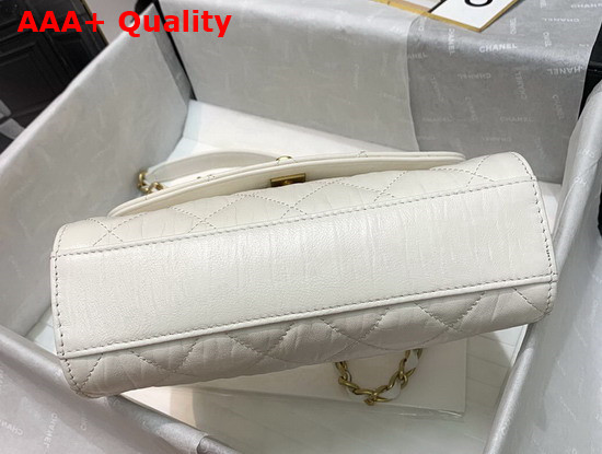 Chanel Mini Flap Bag With Top Handle Crumpled Lambskin and Gold Tone Metal White AS2477 Replica