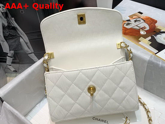 Chanel Mini Flap Bag With Top Handle Crumpled Lambskin and Gold Tone Metal White AS2477 Replica