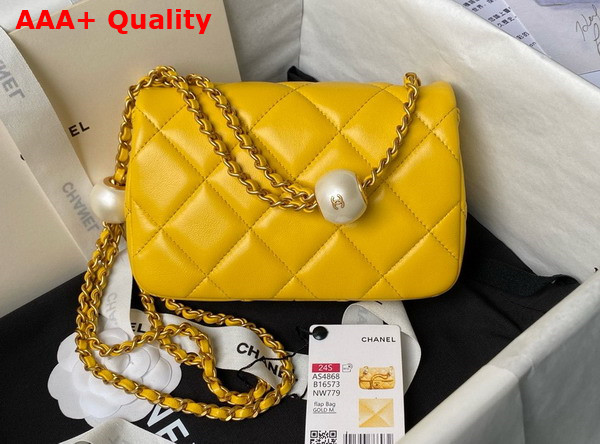 Chanel Mini Flap Bag Yellow Lambskin Imitation Pearls Gold Tone Metal AS4868 Replica