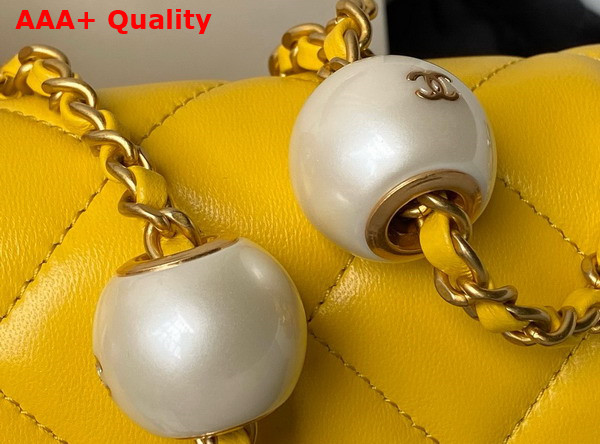 Chanel Mini Flap Bag Yellow Lambskin Imitation Pearls Gold Tone Metal AS4868 Replica